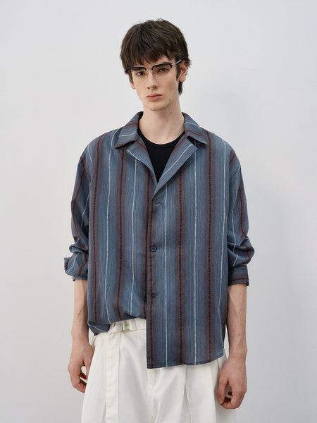 Abstract Stripe Camp Collar Long Sleeve Button Shirt