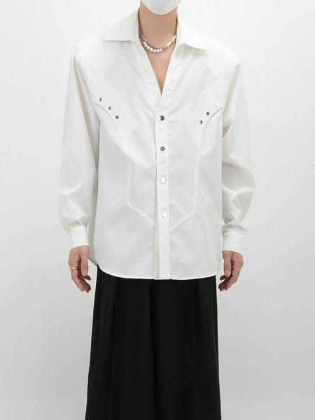 Studded Collar Long Sleeve Collared Shirt