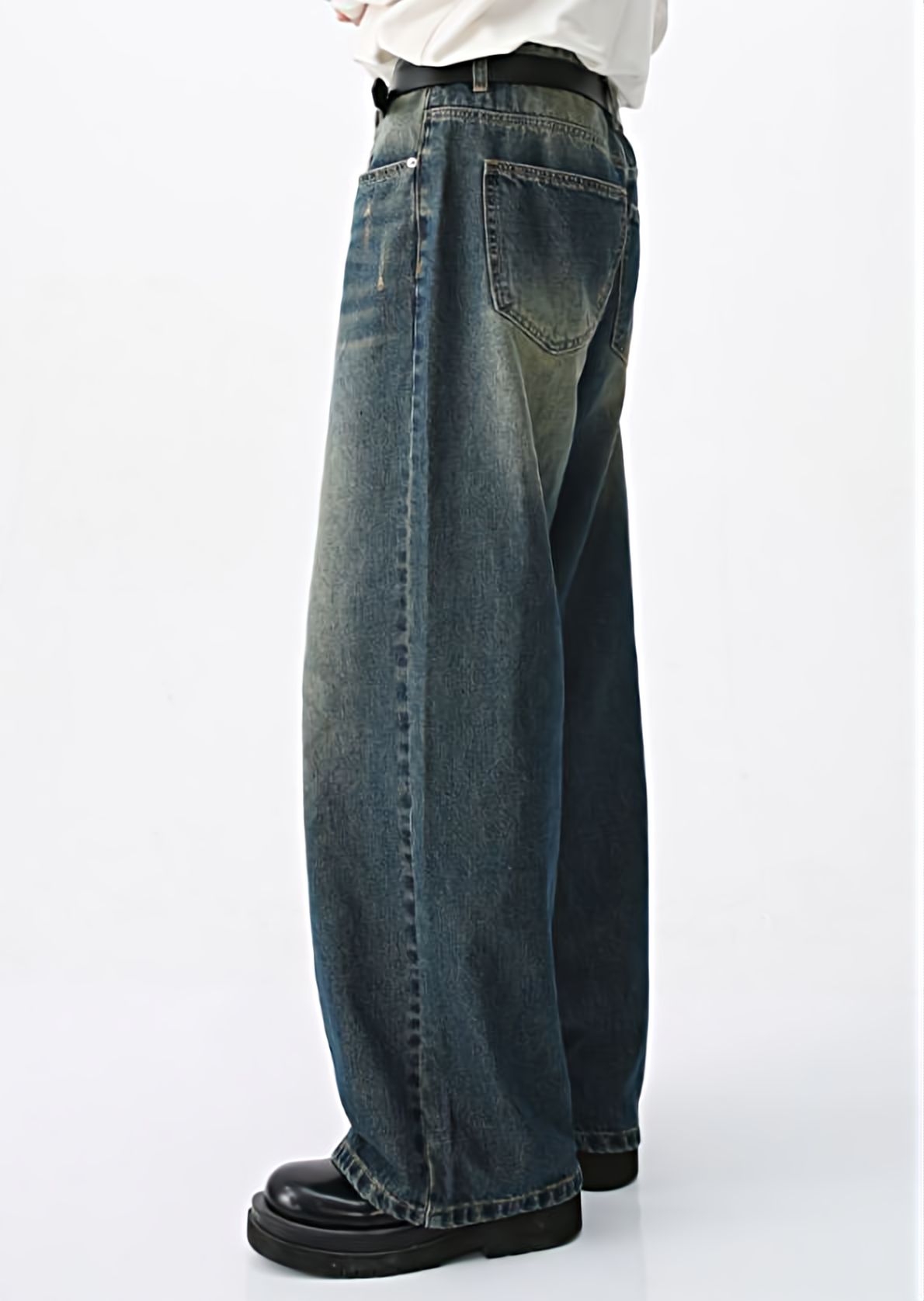 Two-Tone Sandblast Straight Jeans
