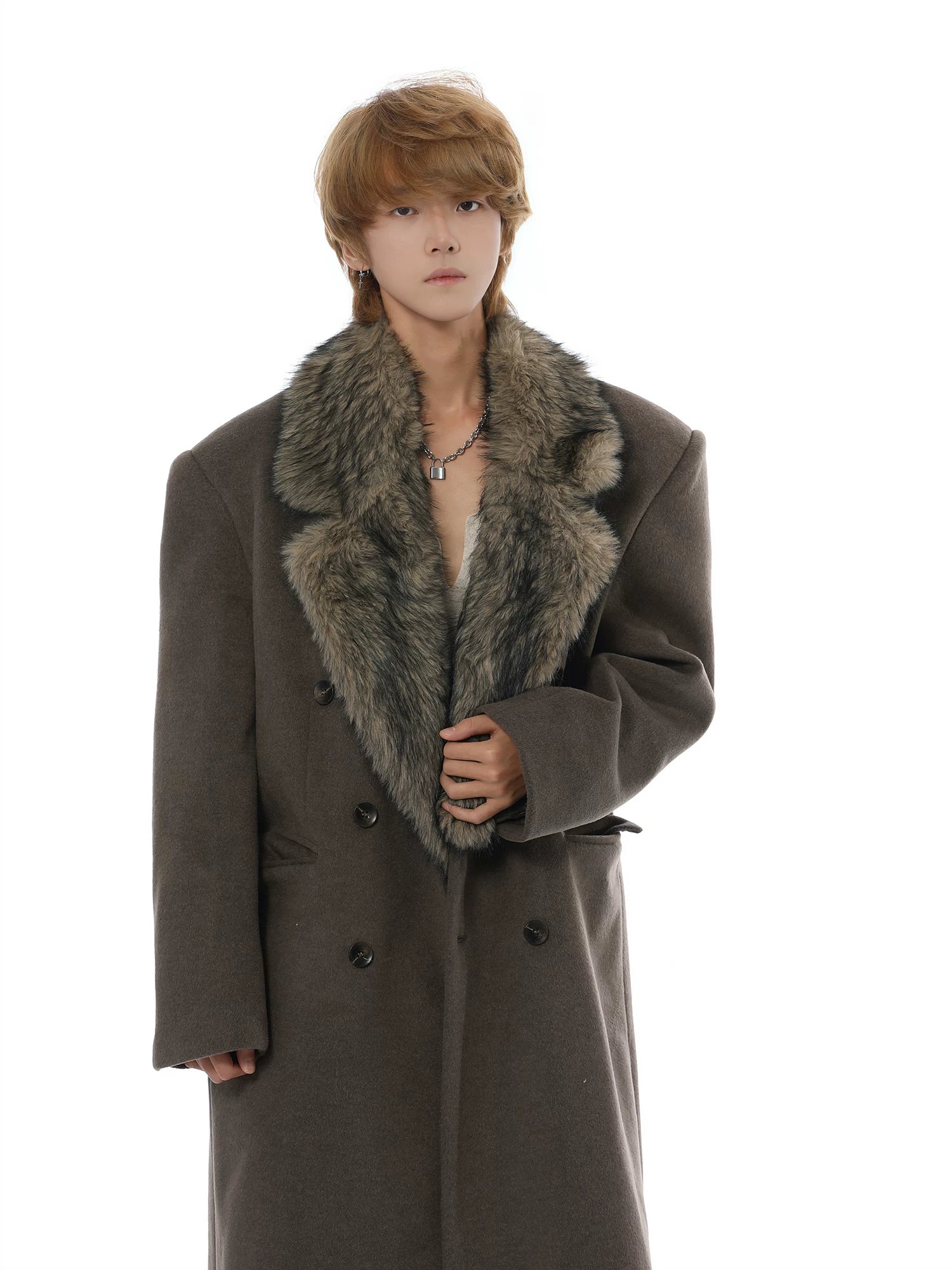 Longline Overcoat with Detachable Faux Fur Collar - nightcity clothing