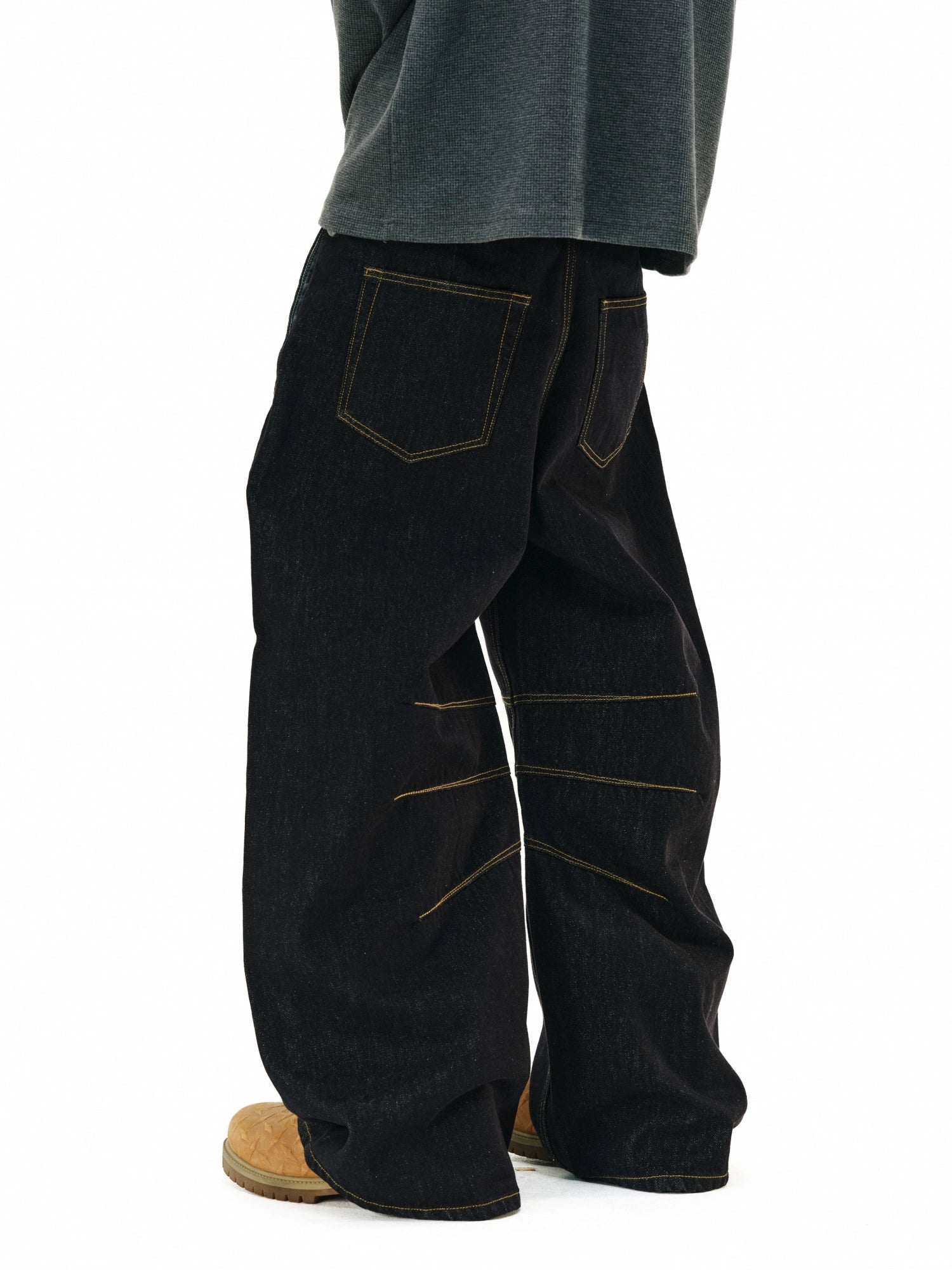 Wide Leg Contrast Stitch Detail Denim Jeans