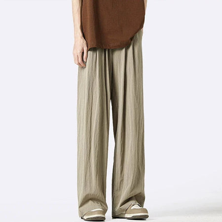 Wide-Leg Elastic Waist Pleated Trousers - nightcity clothing
