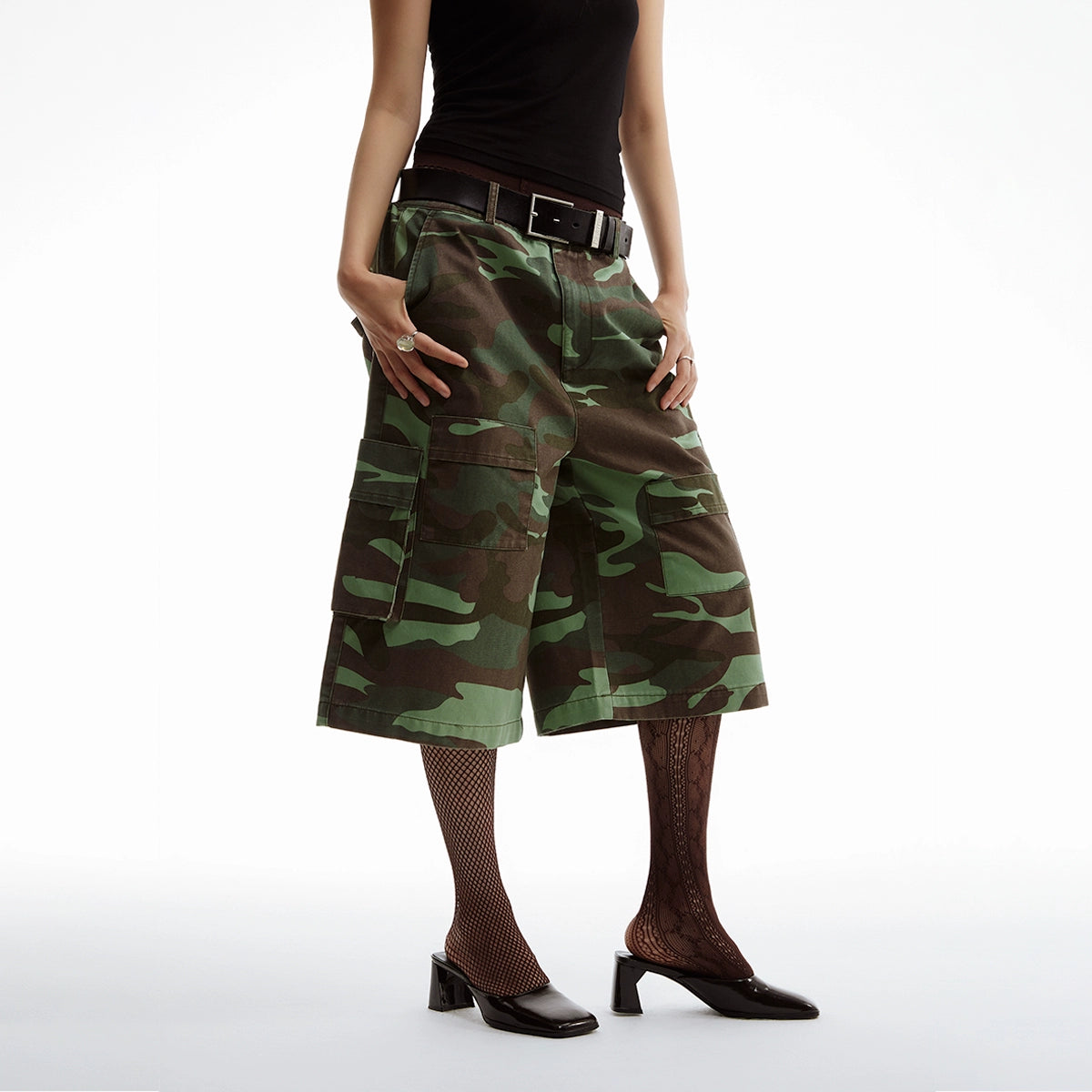 Camouflage Cargo Culotte Shorts with Pockets