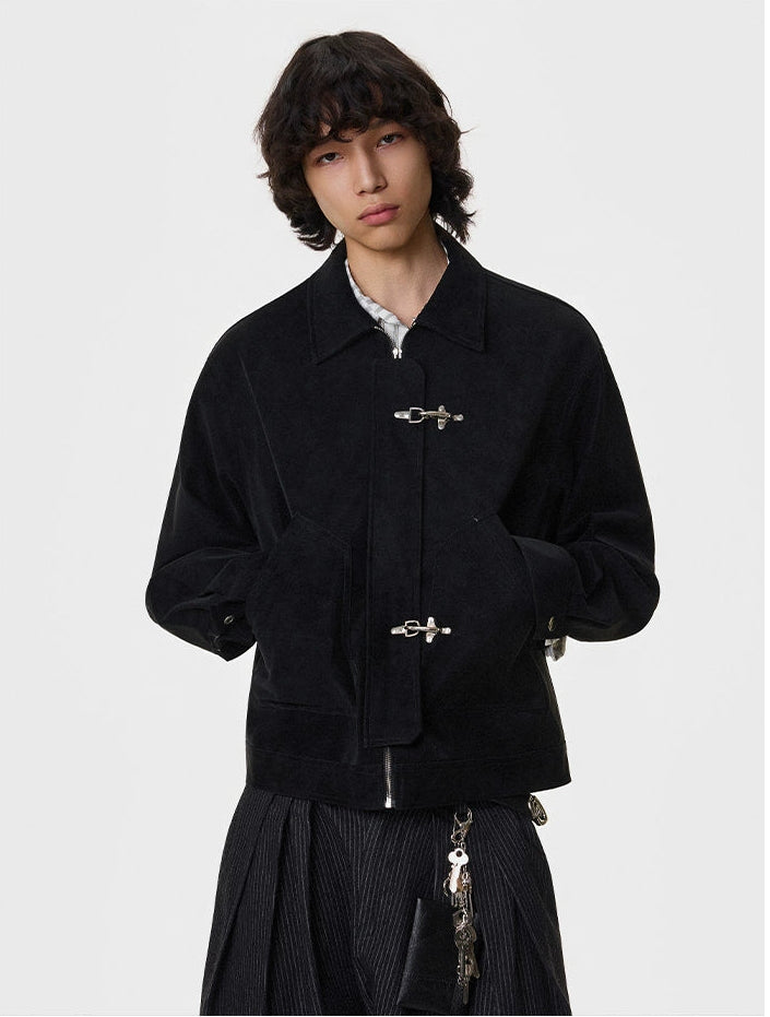 Suede Overlap Minimal Fireman Clasp Zip Jacket