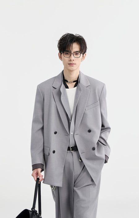 Oversized Double-Breasted Tailored Lapel Blazer