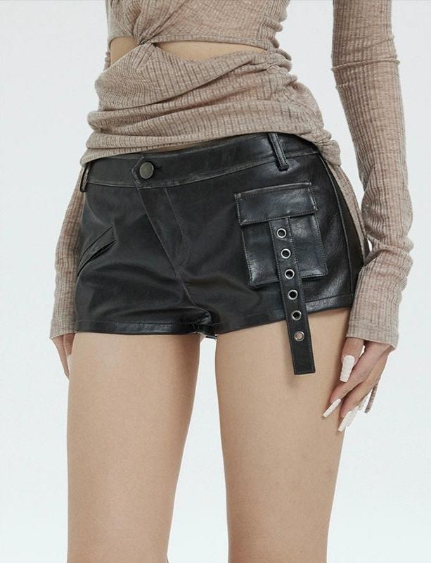 Faux Leather Flap Pocket Micro Shorts