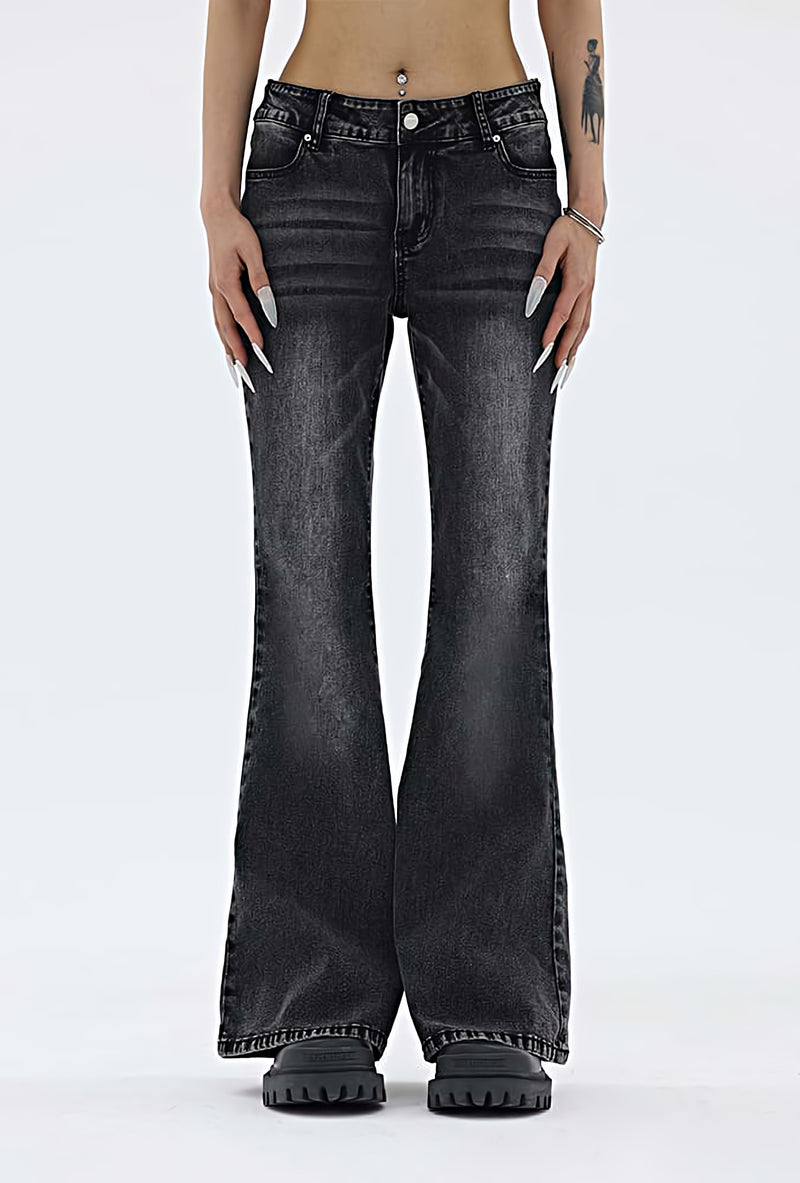 Semi-Flare Low-Rise Slim Faded Jeans