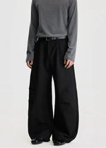 Pleated Wide Leg Panel Construction Pants