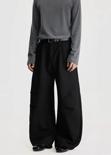 Pleated Wide Leg Panel Construction Pants