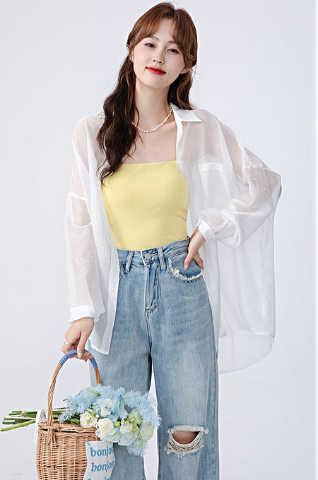 Translucent Long Sleeve Button Shirt