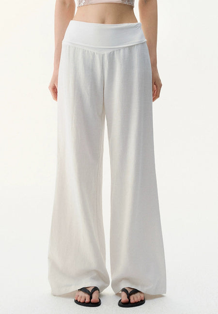 Wide Leg Lightweight Drape Pants with Folded Waistband - nightcity clothing