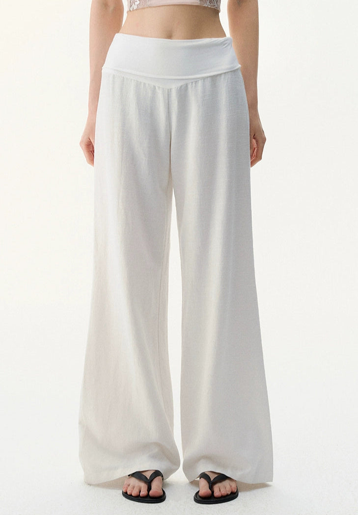 Wide Leg Lightweight Drape Pants with Folded Waistband