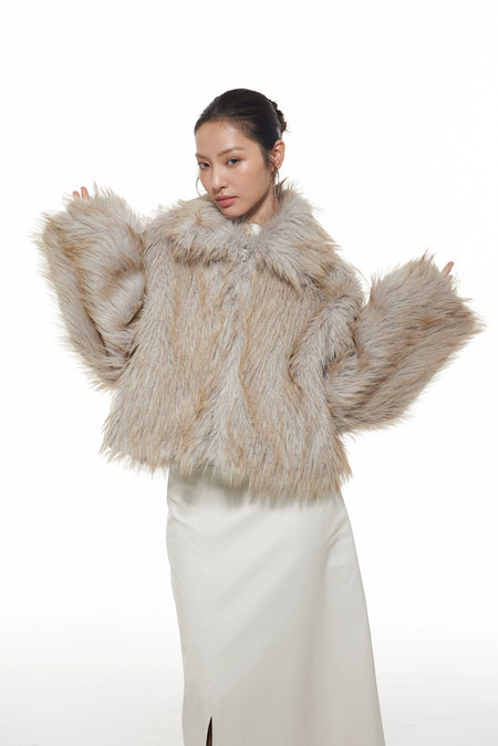 Faux Fur Wide Collar Zip Coat