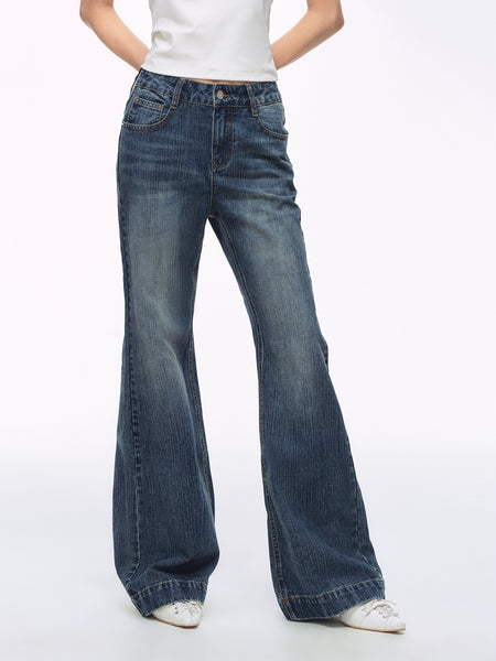 Semi-Flare Vintage Wash Straight Fit Jeans