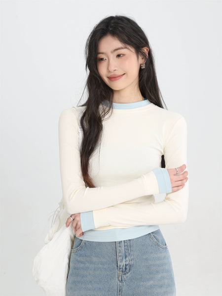Slim Contrast Trim Long Sleeve Top - nightcity clothing