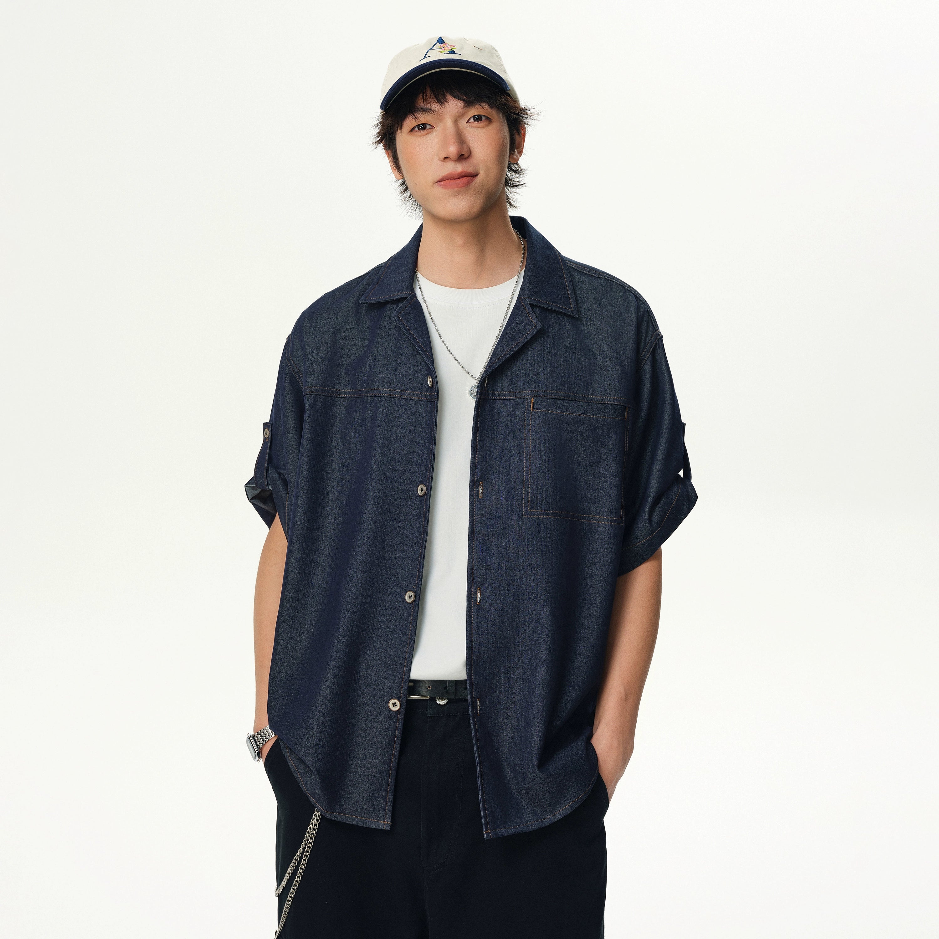 Soft Denim Short Sleeve Camp Collar Button Shirt