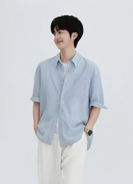 Short Sleeve Lightweight Button-Up Shirt with Chest Pocket - nightcity clothing
