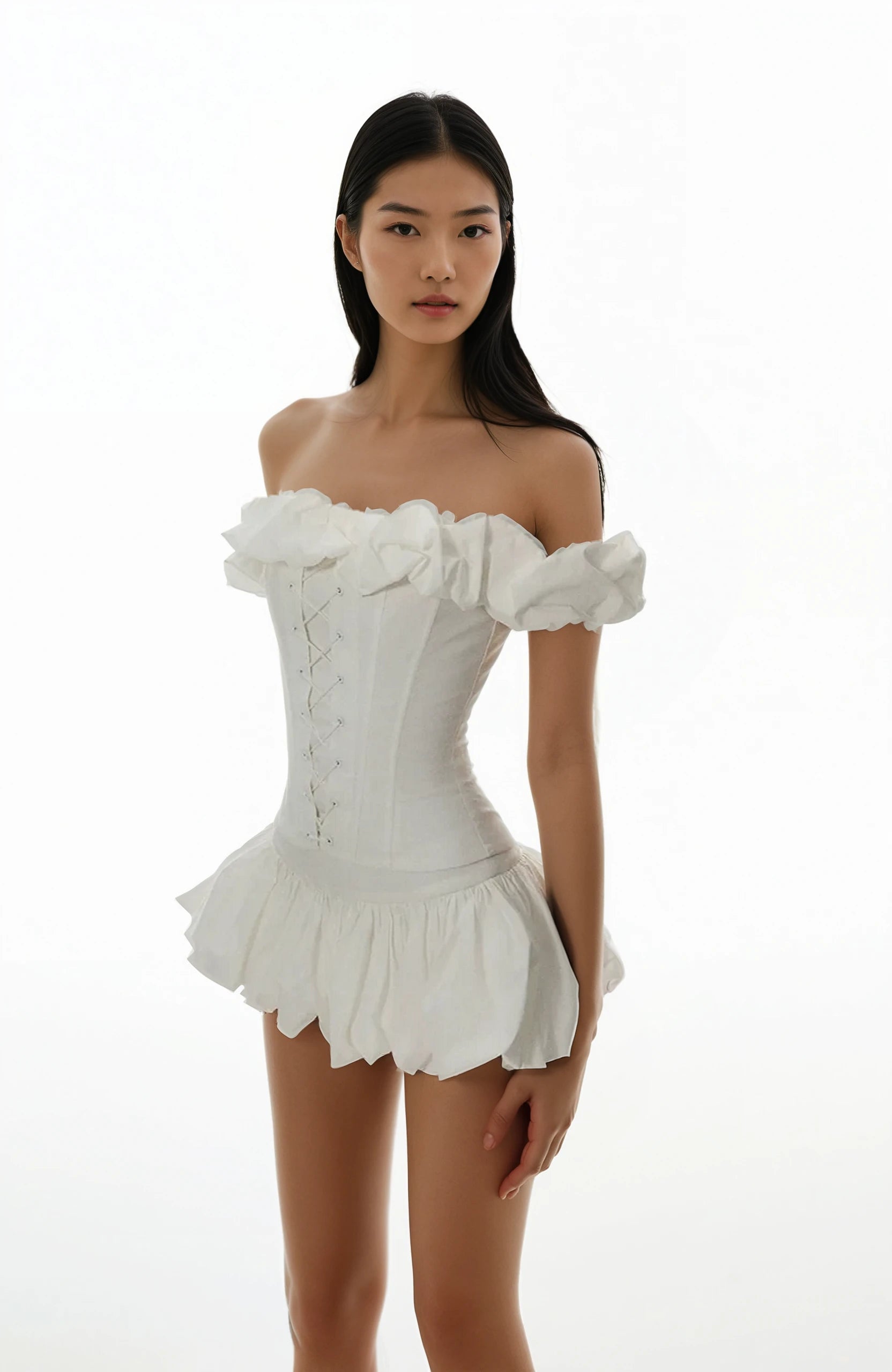 Ruffle Off Shoulder Corset Top and Micro Mini Skirt Two-Piece Set