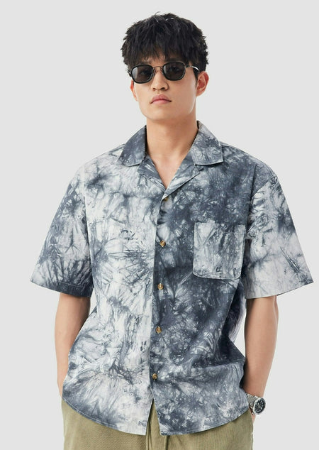 Slim Abstract Print Short Sleeve Button-Up Shirt