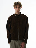 Suede Zip-Up Racer Jacket with Snap Collar and Button Cuffs - nightcity clothing