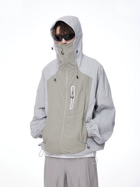 Two-Tone Lightweight Zip-Up Hooded Windbreaker