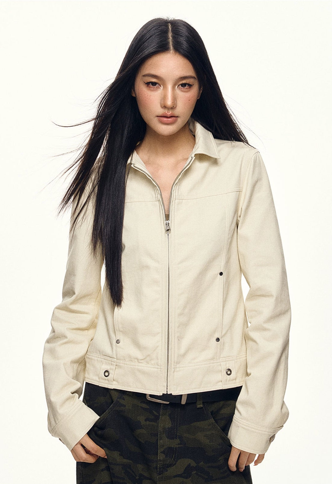 Skinny Zip-Up Collared Worker Jacket
