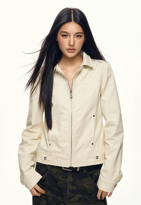 Skinny Zip-Up Collared Worker Jacket