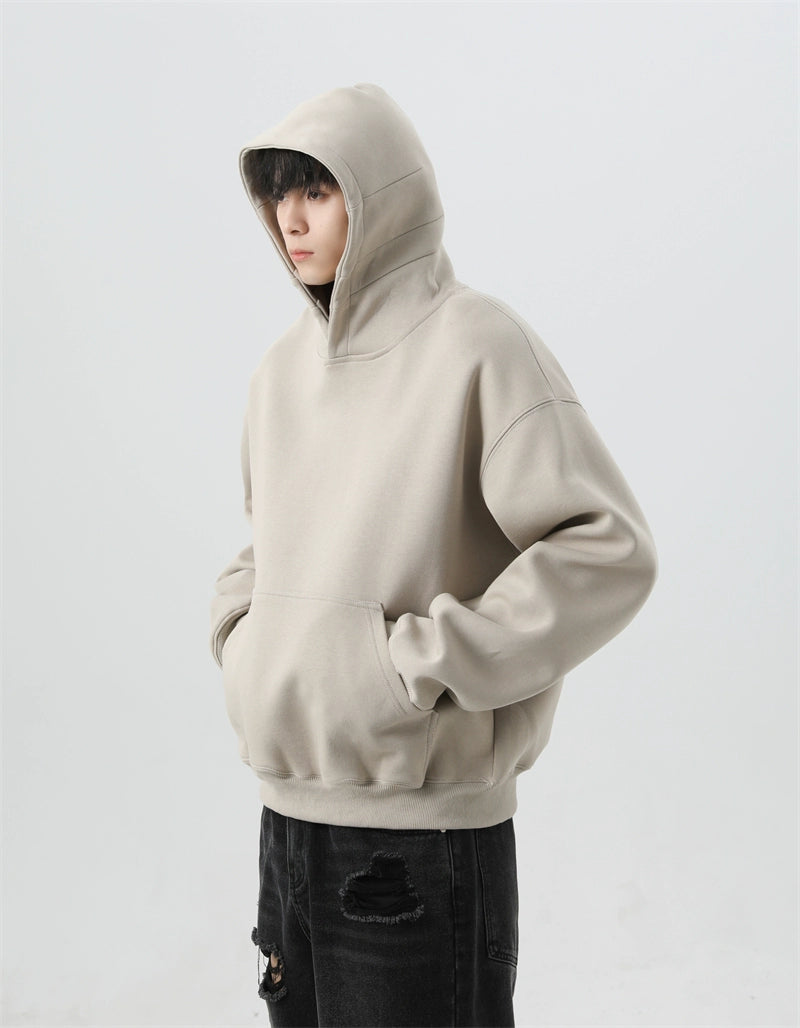 Oversized Mid-Crop Pullover Hoodie with Front Pocket