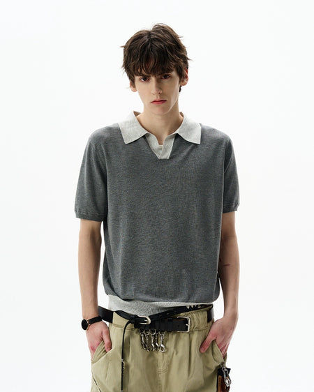 Contrast Trim Short Sleeve Knit Polo Shirt