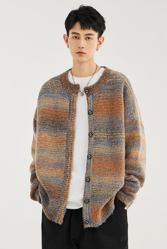 Striped Abstract-Effect Oversized Knit Cardigan