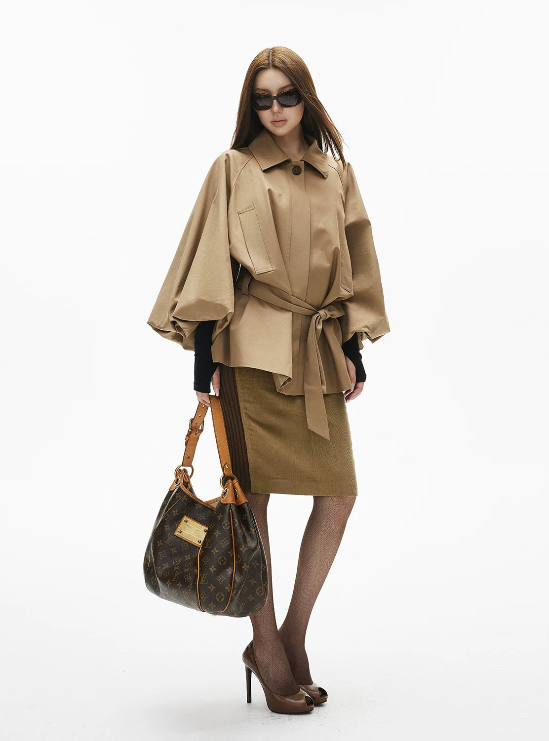 Batwing Sleeve Short Belted Trench Coat - nightcity clothing