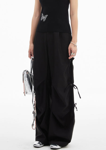 Wide Leg Panel Pants with Bow Details and Belt Loops