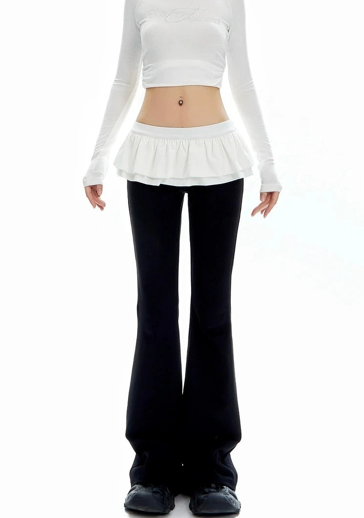 Bell Bottom Ruffle Waistband Skirt-Pants