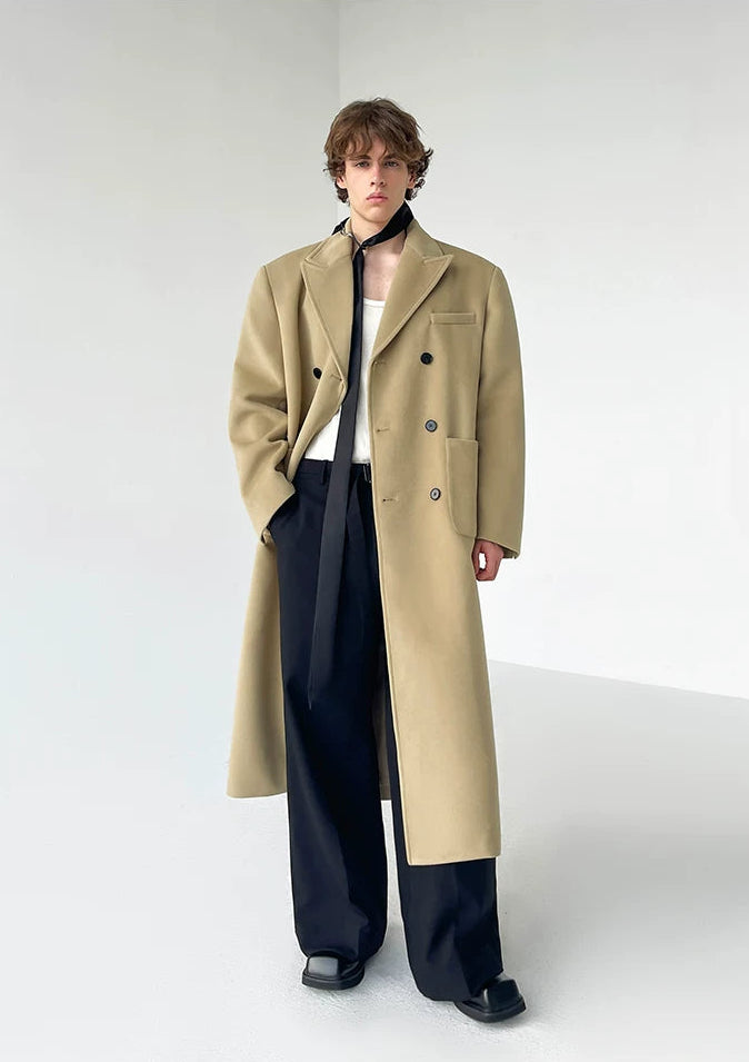l´or Wide Lapel Long Coat Boxy Double-Breasted Wide Lapel Long Overcoat
