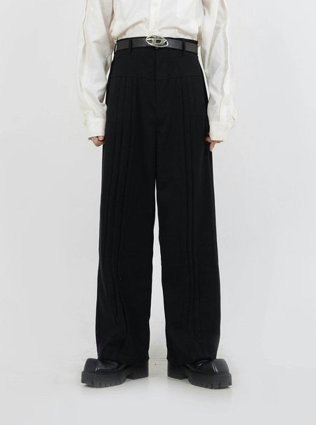 Multi-Pleated Wide-Leg Trousers with Waist Detail - nightcity clothing