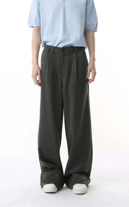 Wide Leg Pleated Pants with Layered Leg Opening Details