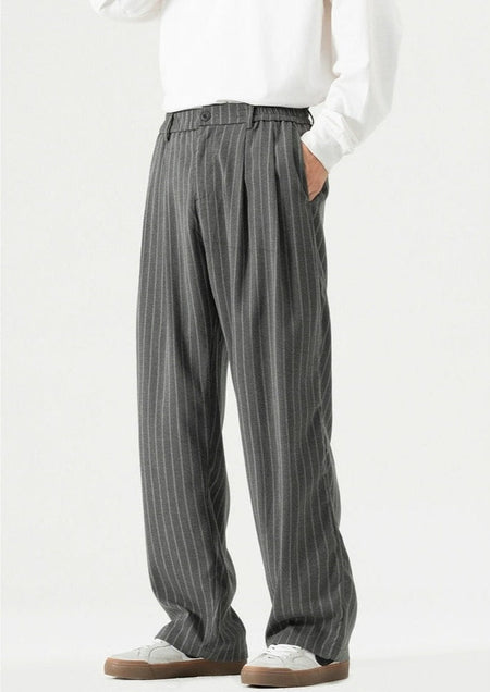 Striped Staight-Leg Elastic Waist Trousers - nightcity clothing