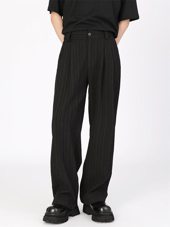 Pinstripe Texture Wide-Leg Elastic Waist Trousers