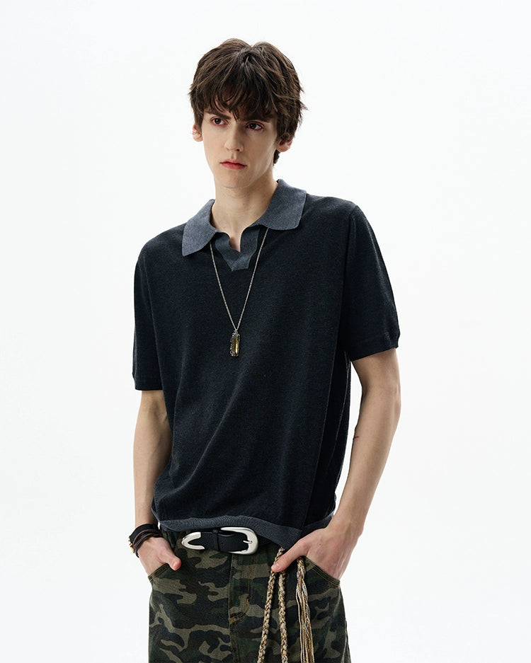 Contrast Trim Short Sleeve Knit Polo Shirt