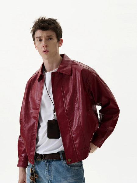 Mid-Crop Faux Leather Collared Bomber Jacket – nightcity clothing