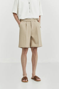 Pleated Tailored Bermuda Shorts with Belt Detail