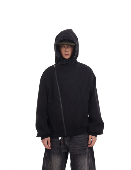Oversized Asymmetric Zip-Through Hoodie Jacket