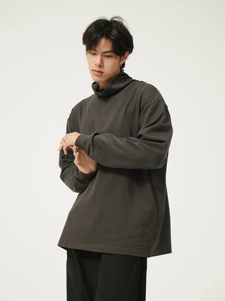 Oversized Crew Funnel-Neck Sweatshirt with Drop Shoulder - nightcity clothing