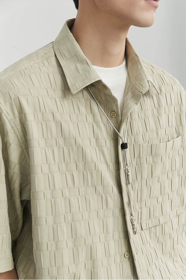 Textured Short Sleeve Button-Up Shirt