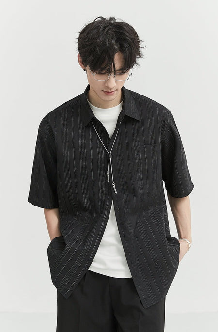 Wave-Stripe Short Sleeve Button Shirt with Pocket