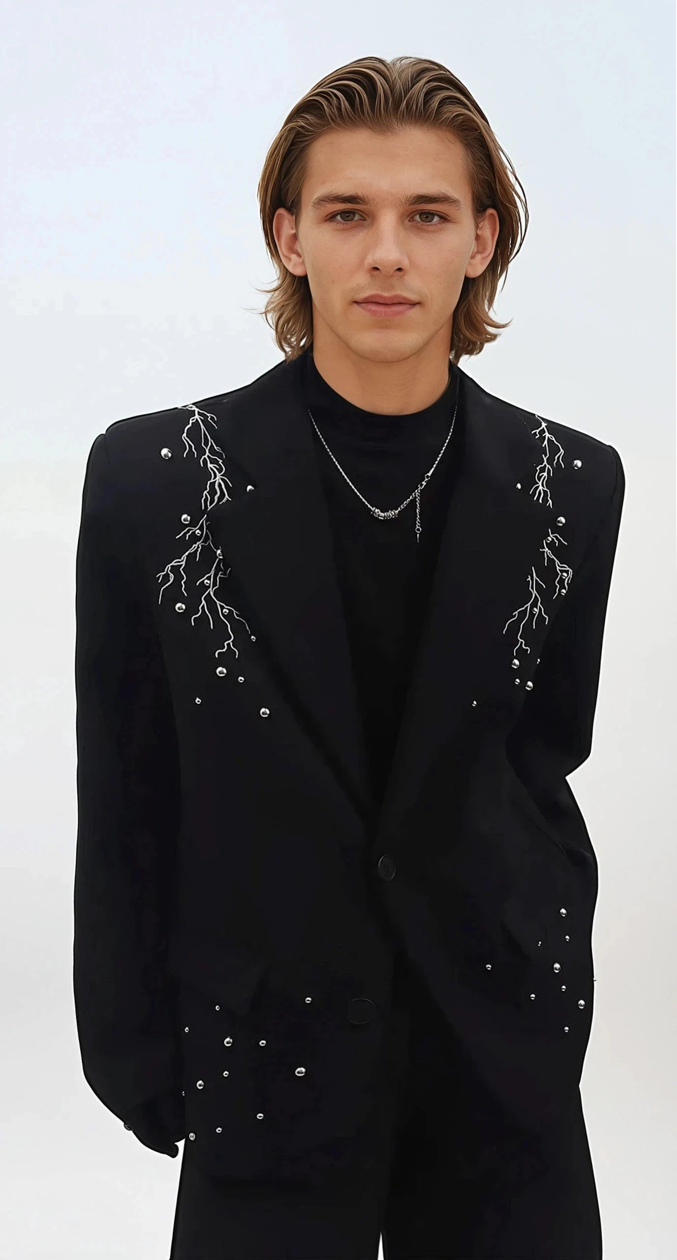 Embroidered Lightning Detail Blazer with Stud Accents