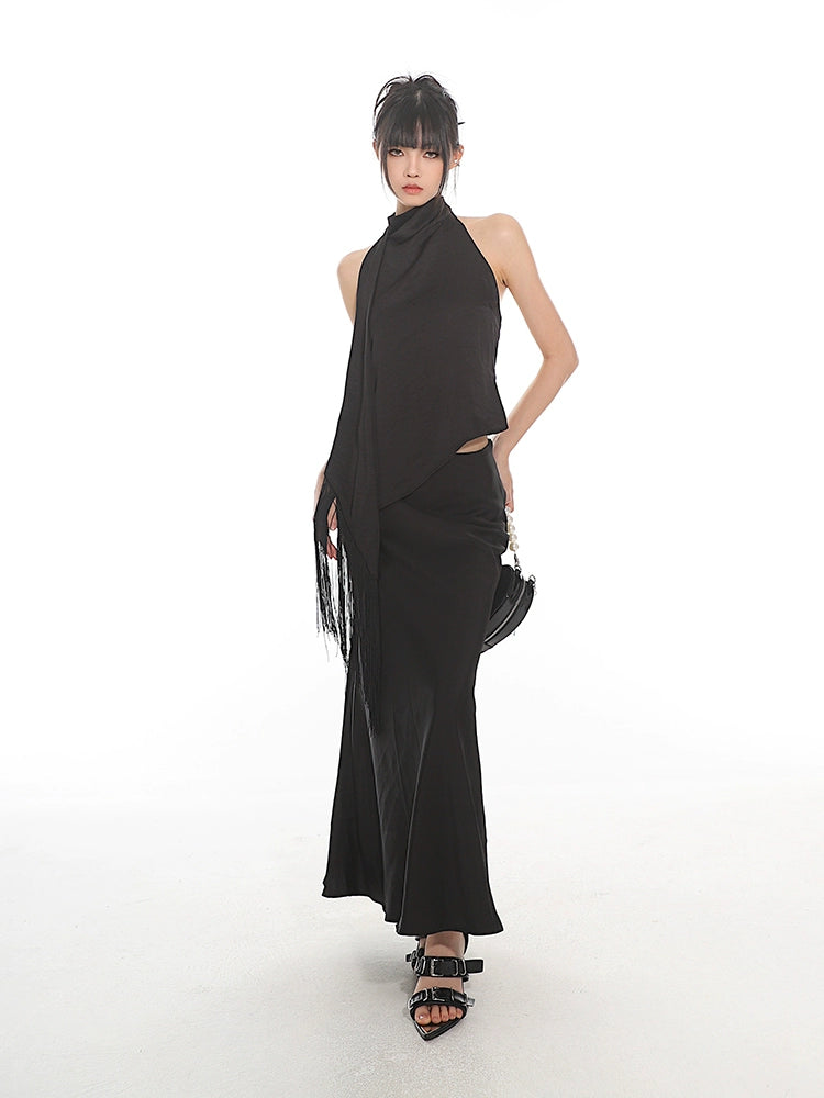 Backless Halter Neck Top and Flare Maxi Skirt Two-Piece Set – nightcity clothing