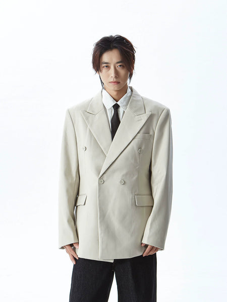 Double Breasted Structured Shoulder Blazer with Wide Lapel - nightcity clothing