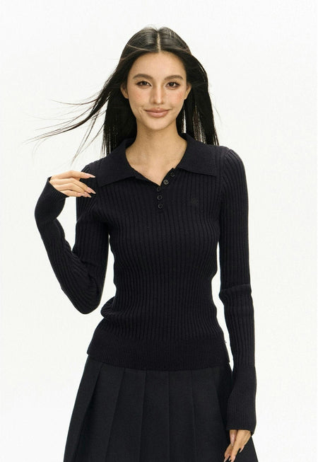 Ribbed Knit Henley Lightweight Top