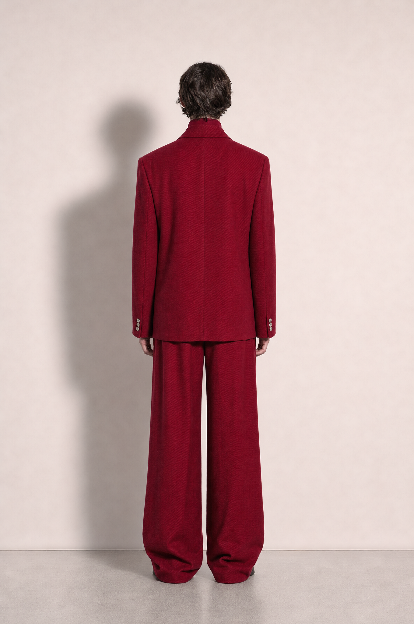 Boxy Hybrid Blazer and Wide Leg Trousers in Red – back view